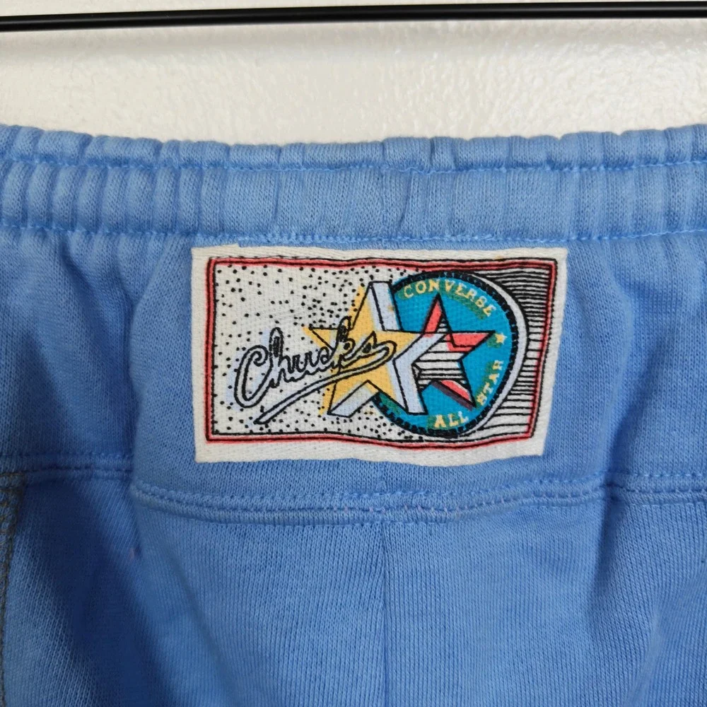 Vintage 80s Converse Chucks Men Sweatpants Large Blue Elastic Waist Cuffed Retro